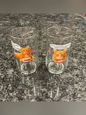 Vintage Morris The Cat 9-Lives Graphic Glass Tumblers - Set of 2